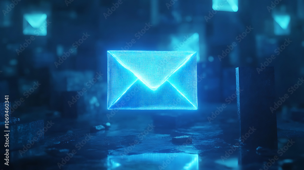 Poster message envelope is light up in blue on an abstract background