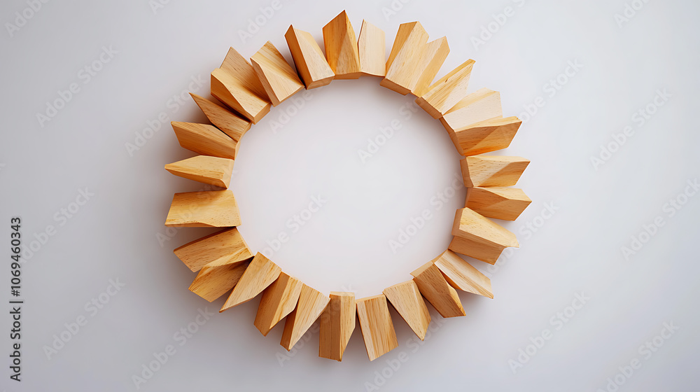 Aufkleber network symbol made from wooden shapes and arranged in a circle