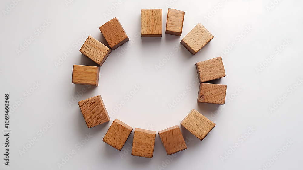 Poster network symbol made from wooden shapes and arranged in a circle