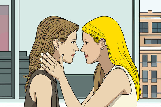 Loving lesbian couple in a tender moment