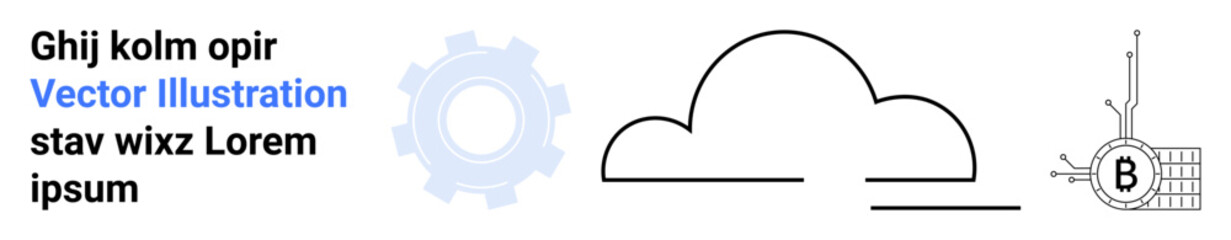 Gear, cloud, circuit board represent technology elements. Ideal for tech websites, software apps, cloud services, engineering projects, IT solutions, innovative platforms, and digital