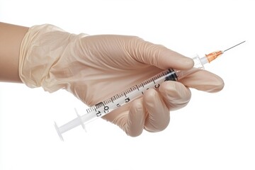 Hand Holding a Syringe with Orange Needle