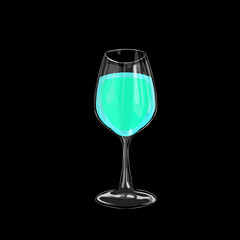 illustration of a glass of blue drink on a dark background