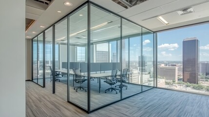 Fototapeta premium Modern Glass Office Space with City View