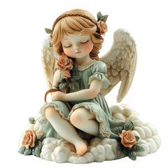 Fototapeta premium Ceramic Angel Figurine with Rose - Religious Art Sculpture