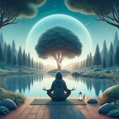 yoga in the lotus position Serenity Under Moonlight: A Meditative Escape”