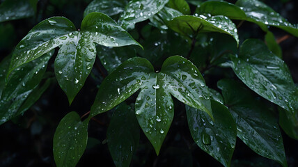 Fototapeta premium Background photo of dark green leaves that are wet as if they had been exposed to rain