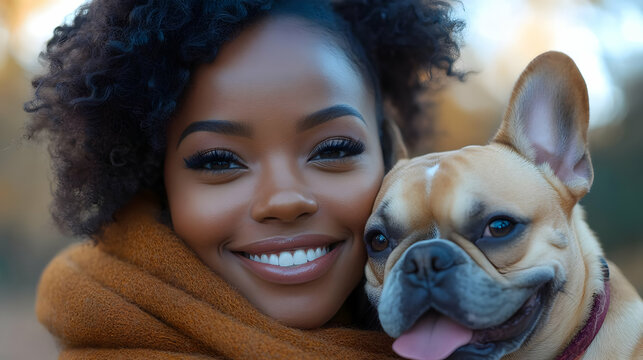Smiling Woman and French Bulldog Photo