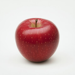 A single whole red apple, isolated on a white background, showcasing a classic fruit