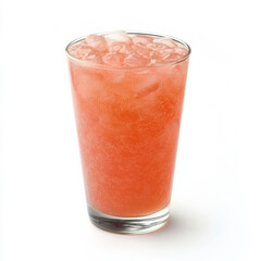 A glass of iced strawberry lemonade, isolated on a white background, showcasing a refreshing drink blend