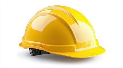 Fototapeta premium Bright Yellow Safety Construction Helmet with Glossy Finish on White Background