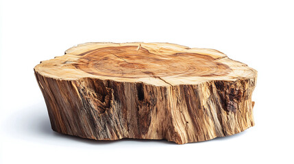 Close-Up of Tree Stump Isolated on White Background, Highlighting Wood Grain, Knots, and Textures, Showcasing Natural Beauty of Aged Timber