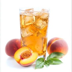 A glass of peach iced tea, isolated on a white background, showcasing a refreshing summer drink