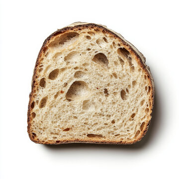 A single slice of sourdough bread, isolated on a white background, highlighting a rustic bread option