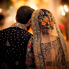 A mehndi dress with a picture of the couple on the back.