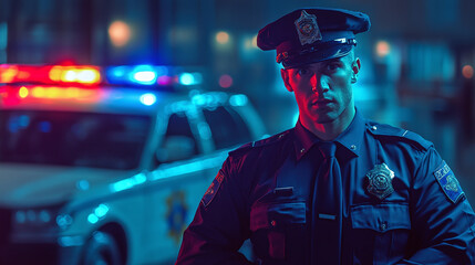 A Confident Police Officer: Standing Strong at the Police Station, Ready for Action