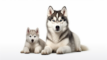 Obraz premium Husky with her Puppy lies on the Floor