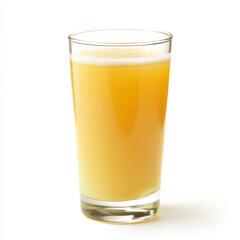 A glass of fresh pineapple juice, isolated on a white background, showcasing a sweet and tropical drink