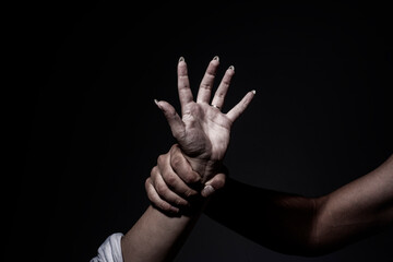 Victim of domestic violence and abuse. Domestic violence. Stop woman abuse, Human Rights Day. Women sexual abuse, human trafficking. Domestic violence, rape. Sexual harassment.
