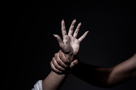 Victim of domestic violence and abuse. Domestic violence. Stop woman abuse, Human Rights Day. Women sexual abuse, human trafficking. Domestic violence, rape. Sexual harassment.