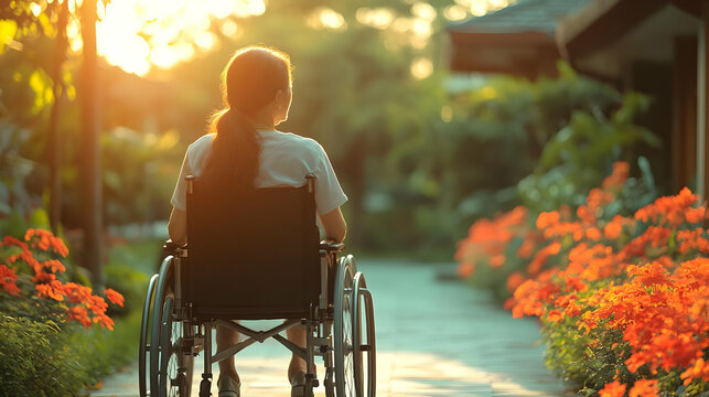 Woman in Wheelchair Looking at Sunset