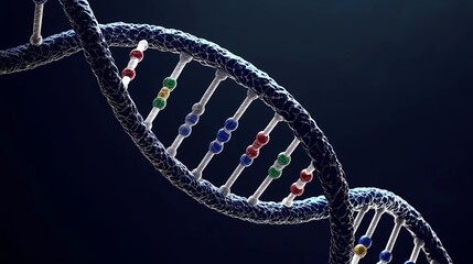 Obraz premium Abstract DNA background with softly illuminated double helix structures, suitable for healthcare, research, and biotech stock photography applications