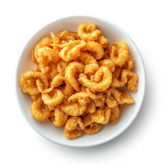 A plate of fried calamari, isolated on a white background, highlighting a crispy seafood snack