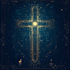 Byzantine Cross with Circuitry Pattern and Soft Glow