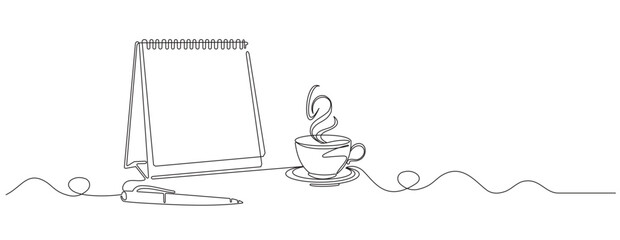 continuous line illustration of calendar and cup of coffee