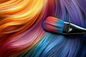 A creative hair coloring session featuring a vibrant color brush applying dye with skill and artistry in a modern salon