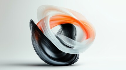 Dynamic Abstract Flowing Brushstrokes in Black, White, and Orange, Modern Art