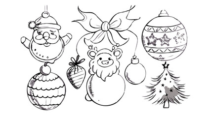 Fototapeta premium Christmas Ornaments and Baubles Line Art for Coloring