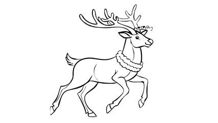 Line Drawing of Christmas Reindeer with Wreath Collar