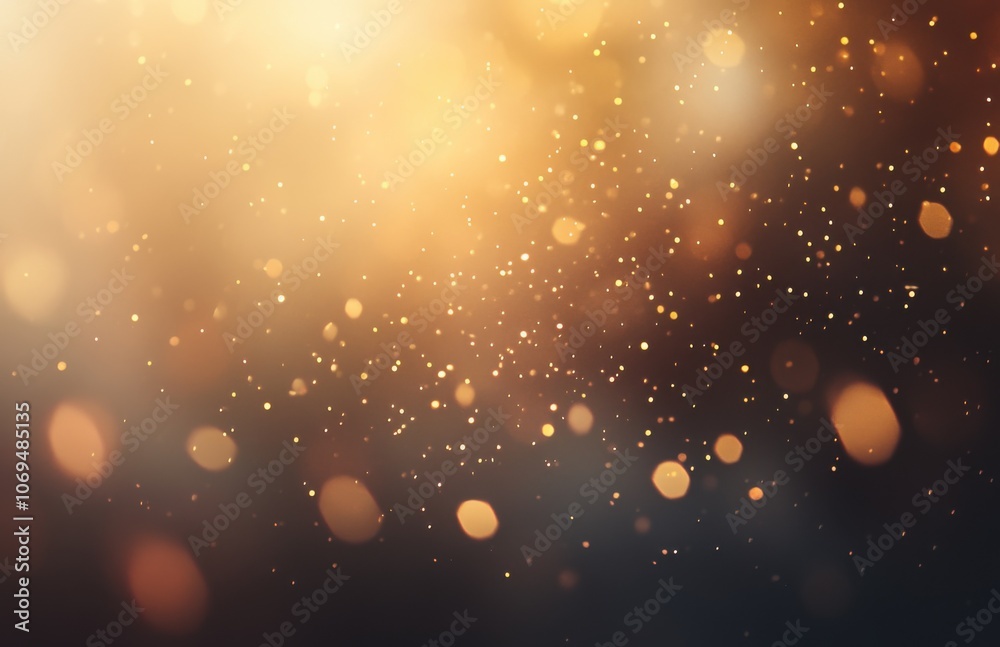 Aufkleber Beautiful bokeh of light particles, creating a charming and dreamy atmosphere with soft golden tones. Gradient from dark brown to black, giving the overall composition a sense of luxury and elegance.