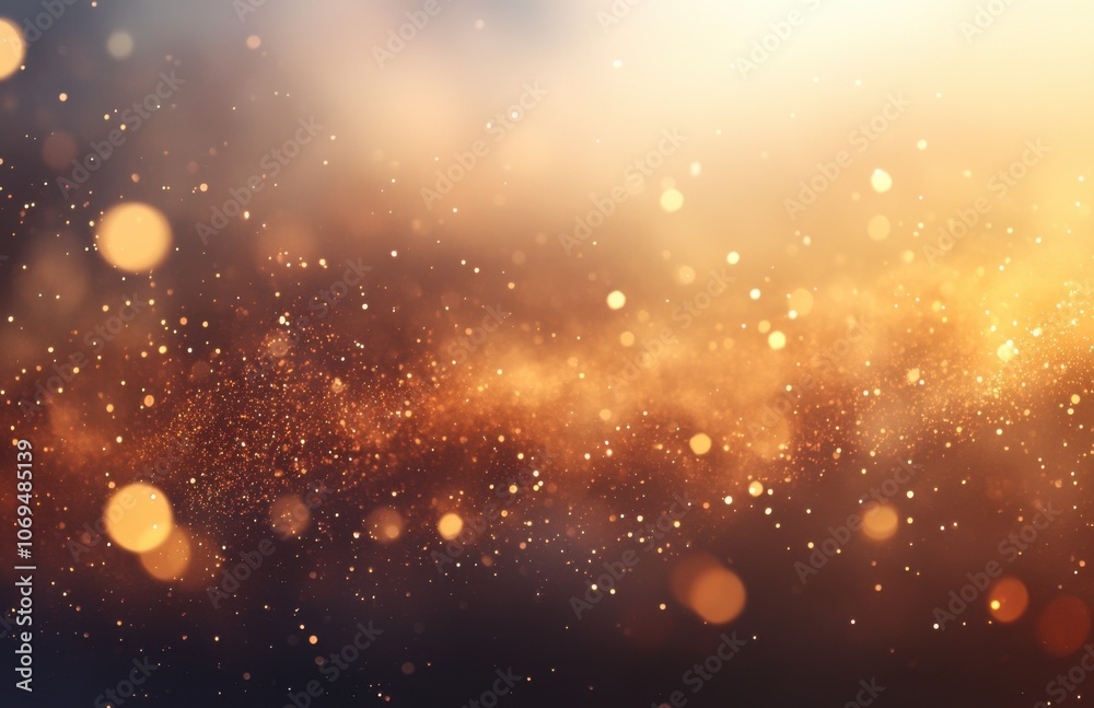 Poster Abstract background with golden bokeh lights and dust particles. Luxury abstract glitter light background.