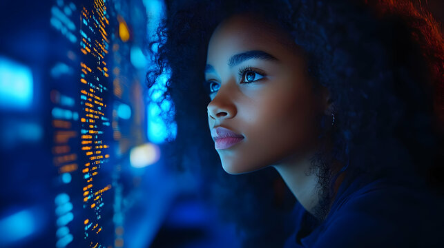 Woman Looking at Computer Code Illustration