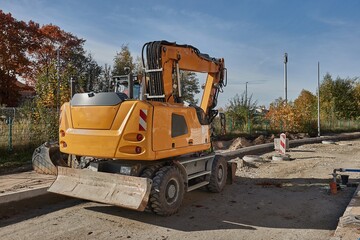 Construction site machinery excavator