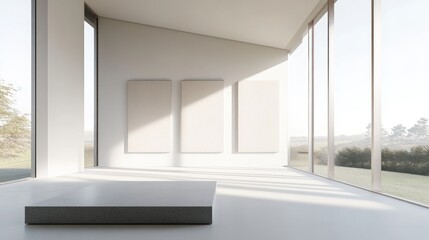 Obraz premium Modern Interior Design with Spacious Room, Windows and Minimalist Decor