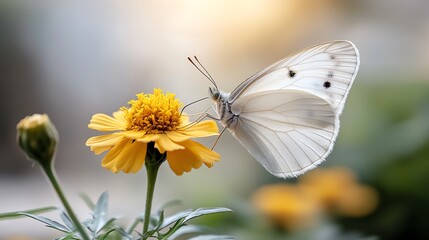 Butterfly on a marigold, sipping nectar, macro with soft background