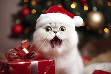 Christmas of a cute cat or dog. Generative Ai.