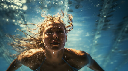 Female Swimmer Diving into Pool with Dynamic Underwater Splash