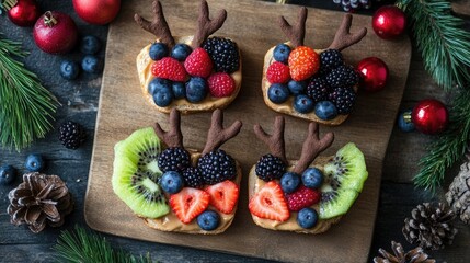 Festive Holiday Snack with Fruits and Decoration