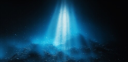 Blue Beam of Light on Black Background with Grainy Gradient Glowing Effect
