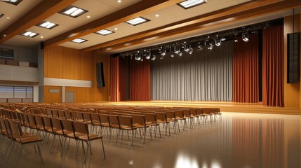 Modern Auditorium with Stage and Empty Seats