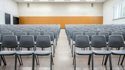 Empty Conference Room with Rows of Chairs