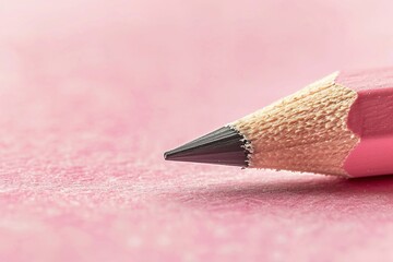 Colored pencils on a pink background close-up macro photography