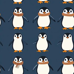 Obraz premium Cartoon Penguins in a Wintery Pattern