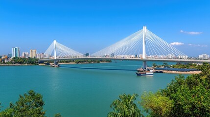 Fototapeta premium Modern Bridge Over Calm Blue Water