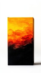 Abstract rectangular artwork with vibrant orange and black gradient on white background.