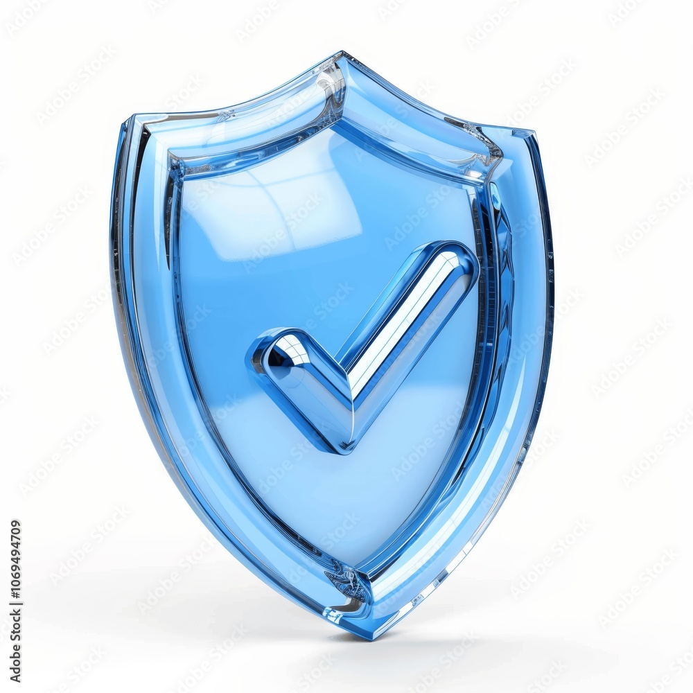 Aufkleber blue shield icon with check mark for security and protection 3d illustration